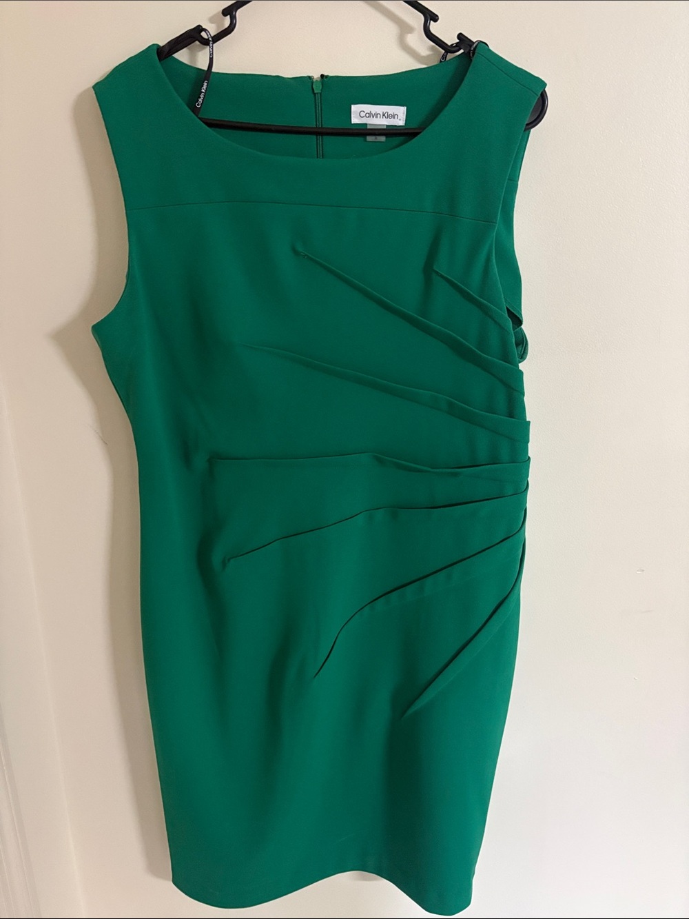 Calvin Klein Jewel Green Sheath Dress with Asymmetric Pleats